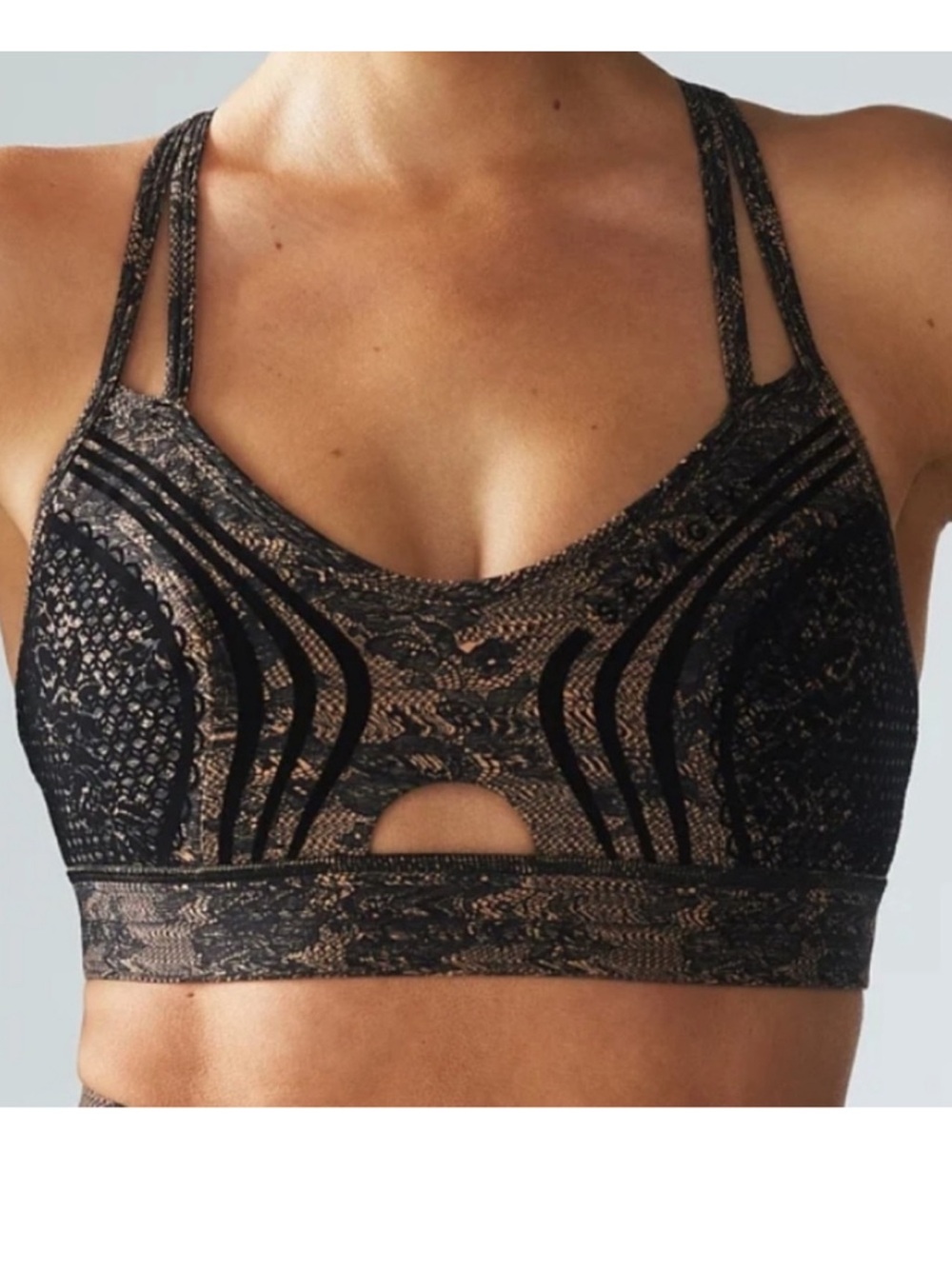 Savage X Fenty Black and Nude Lace-Effect Strappy Sports Bralette